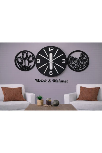 Salon duvar saati 40 cm çiçekler 30 cm kişiye özel no 1023 ürün görseli 1