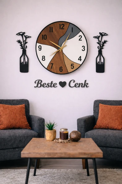 Duvar saati 40 cm çiçekler 30 cm kişiye özel şık ve modern no 1011 ürün görseli 1