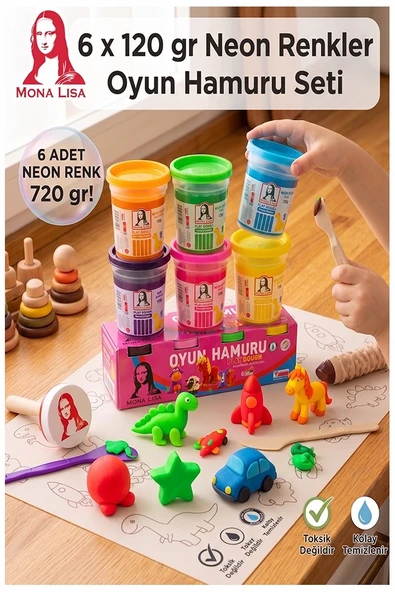 Oyun Hamuru 6 Renk 1 Paket Monalisa 6 lı Neon Renk Oyun Hamuru Kurumaya Karşı Dirençli Okul Öncesi Kreş Yumuşak ürün görseli 1