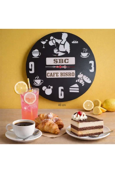 Cafe //fırın // unlu mamuller // pastane ***iş yerine özel kişiye özel isim Yazılı DUVAR SAATİ no78 ürün görseli 1