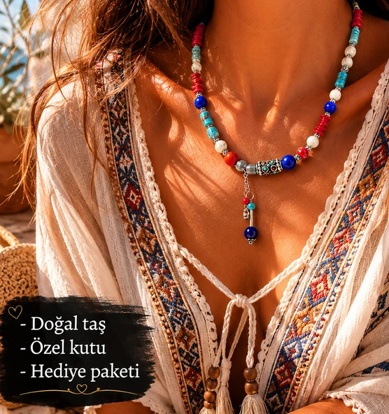 Bohem Navira & Solenya Doğal Taş Boncuk Kolye – Renkli Yaz Stili Kadın Kolyesi Hediye ürün görseli 1