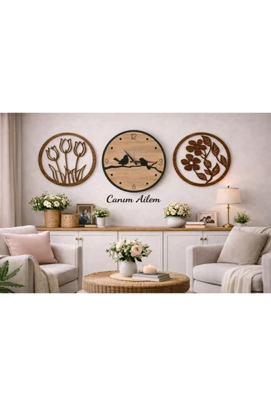 Duvar saati 40 cm çiçekler 30 cm kişiye özel şık ve tasarım no1048 ürün görseli 1