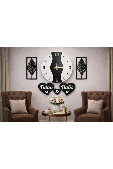 Duvar saati 40 cm çiçekler 30 cm kişiye özel modern tasarım no 141 ürün görseli 1