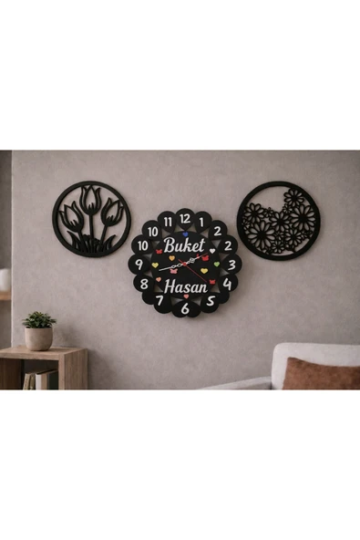 Duvar saati 40 cm çiçekler 30 cm kişiye özel no 1024 ürün görseli 1