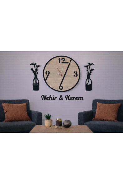 Salon duvar saati 40 cm çiçekler 30 cm kişiye özel no 1017 ürün görseli 1