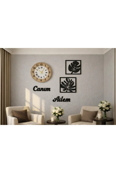 Duvar saati 40 cm çiçekler 30 cm canım ailem temalı no30021 ürün görseli 1