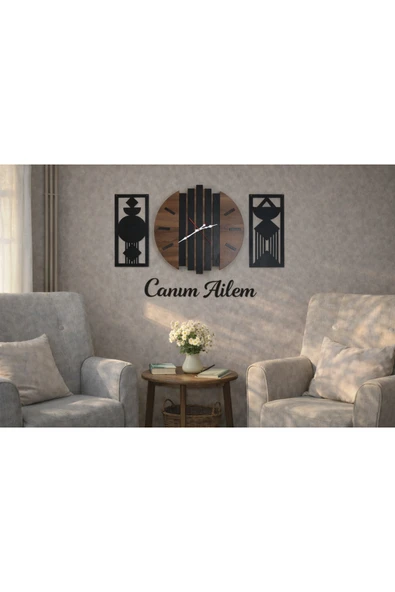 Duvar saati 40 cm çiçekler 30 cm Canım Ailem temalı no64 ürün görseli 1