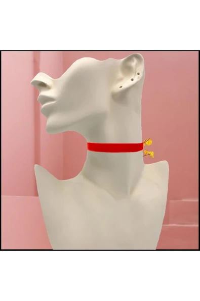 Kırmızı Renk Kadın Kadife Choker Kolye ürün görseli 1