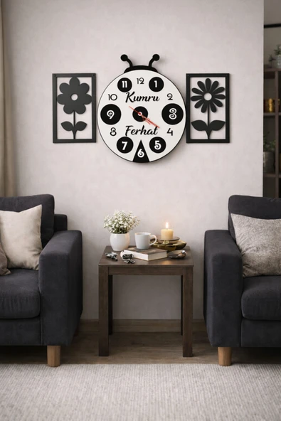 Duvar saati 40 cm çiçekler 30 cm kişiye özel no51 ürün görseli 1
