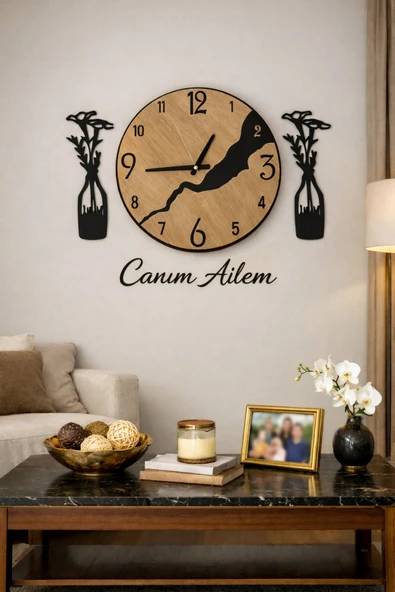 Duvar saati 40 cm Canım Ailem temalı no33 ürün görseli 1