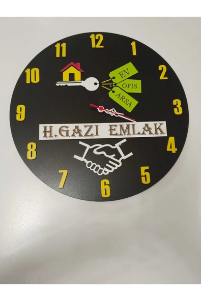 Emlak Ofisi Duvar Saati (Çok Şık Hediye isim yazılır) ürün görseli 1