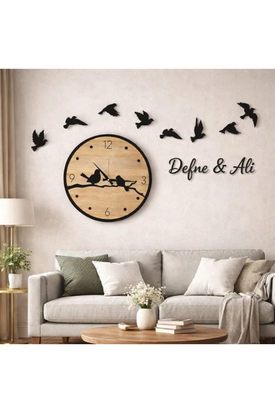 Salon duvar saati 40 cm kuşlar 8 adettir şık kişiye özel no 10018 ürün görseli 1