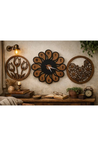 Duvar saati tasarım model 40 cm çiçekler 30 cm no73 ürün görseli 1