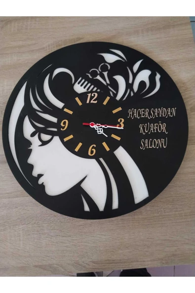 Kuaför veya Güzellik Merkezi 6 mdf Kişiye Özel İsim yazılı Duvar Saati ürün görseli 1