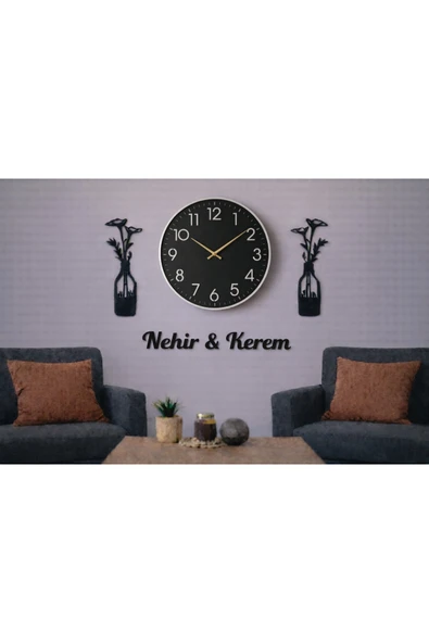 Duvar saati şık ve tasarım 40 cm çiçekler 30 cm kişiye özel no1001 ürün görseli 1
