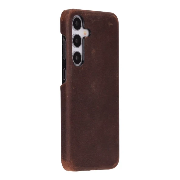 Samsung Galaxy S25 Plus Uyumlu, Hakiki Deri, El Yapımı Arka Kapak, Antik Kahve ürün görseli 1
