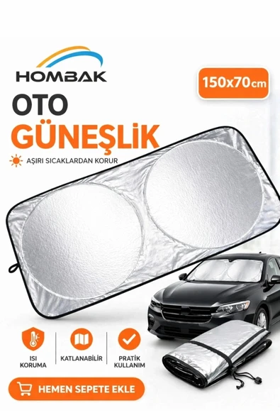 Katlanabilir Araç Ön Cam Güneşliği 150x70 cm Isı Yansıtıcı Büyük Boy Tüm Araçlara Uygun ürün görseli 1