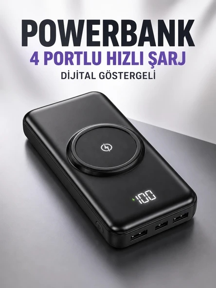 10.000 Mah Powerbank 4 Portlu Hızlı Şarj Dijital Göstergeli ürün görseli 1