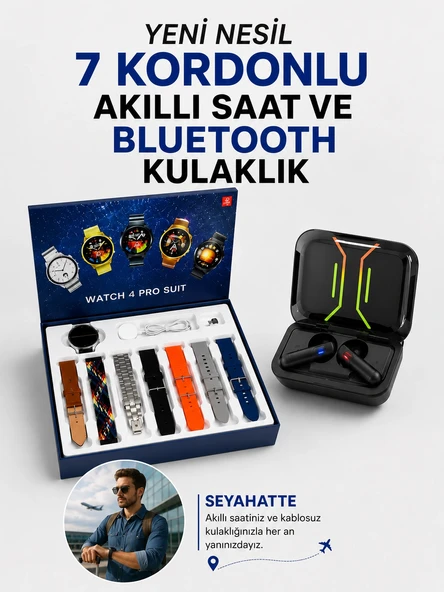 2025 Model Kablosuz Kulaklık ve Yeni Nesil Akıllı Saat Metal Kayış Plastik Kayış ürün görseli 1