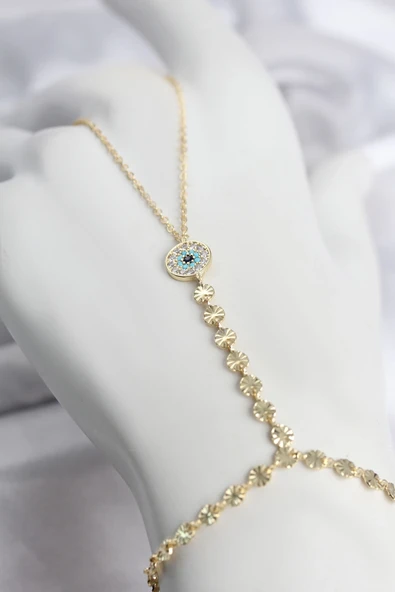 Gold Renk Pirinç Zirkon Taşlı Nazar Model Şahmeran ürün görseli 1