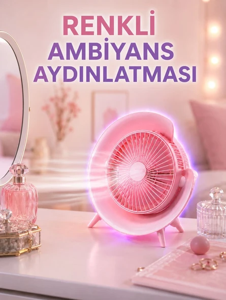 3 Hız Ayarlı USB Şarjlı RGB Masa Fanı ürün görseli 1