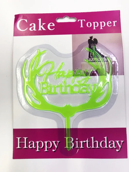 Happy Birthday Yazılı Yeşil Dallı Pasta Kek Çubuğu ürün görseli 1
