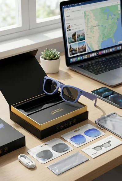 Bluetooth Destekli Mor Akıllı Gözlük Kamera Fotoğraf Video Kullanımı Premium ürün görseli 1