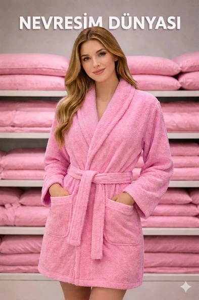 Pamuklu Tek Bornoz Pembe XL-XXL Beden ürün görseli 1