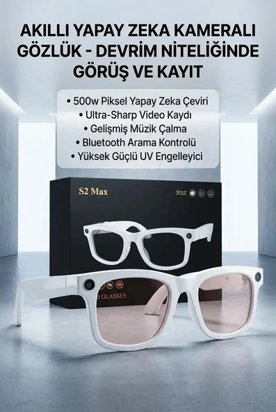 Kameralı Beyaz Akıllı Gözlük Yapay Zeka Destekli Şık Günlük Kullanım Premium ürün görseli 1