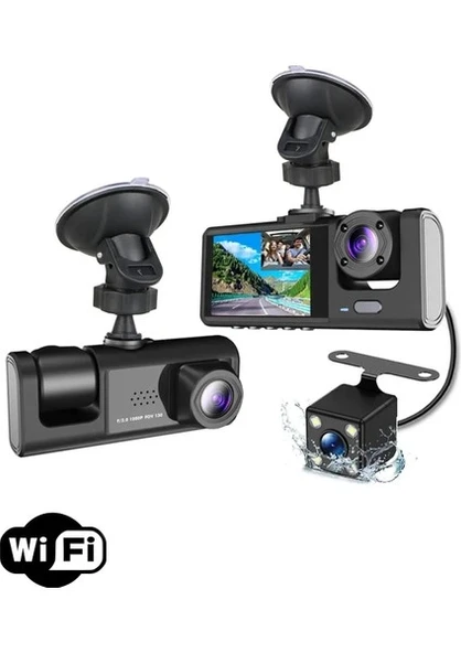 A98 Tipi WiFi Full HD 3 Kameralı Araç İçi Güvenlik Kamerası Gece Görüşlü G Sensörlü ürün görseli 1
