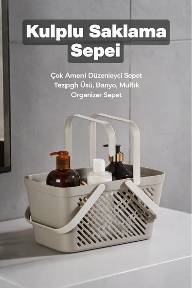 4'lü Gri Mutfak Düzenleyici Kulplu Sepet Banyo Çamaşır Organizer Seti ürün görseli 1