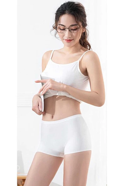 Kadın Dikişsiz Görünmez İz Yapmaz Mini Şort Boxer Beyaz ürün görseli 1