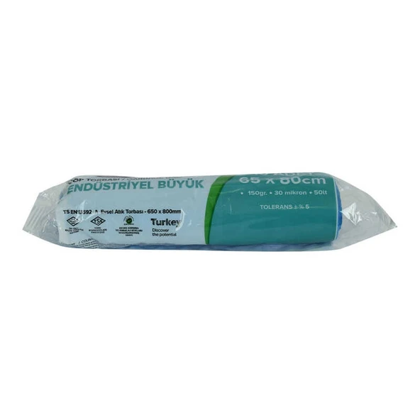 Çöp Torbası Büyük Boy 65x80Cm 150Gr 30Mikron 50Lt Mavi Rulo 10 Adet ürün görseli 1
