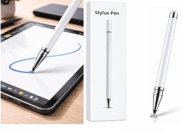Realme C21 Uyumlu Dokunmatik Stylus Kalem Disk Uçlu Hassas Beyaz Tablet Telefon Çizim Kalemi ürün görseli 1