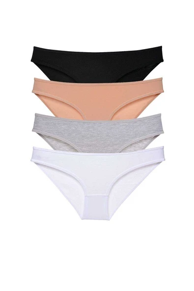 4 adet Süper Eko Set Likralı Kadın Slip Külot Siyah Ten Gri Beyaz ürün görseli 1