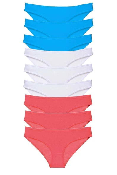 9 adet Süper Eko Set Likralı Kadın Slip Külot Fuşya Beyaz Mavi ürün görseli 1