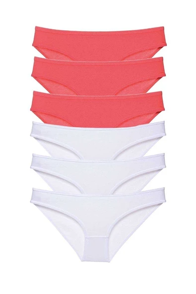6 adet Eko Set Likralı Kadın Slip Külot Fuşya Beyaz ürün görseli 1