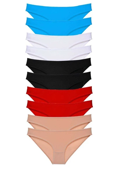 10 adet Süper Eko Set Likralı Kadın Slip Siyah Kırmızı Ten Beyaz Mavi ürün görseli 1