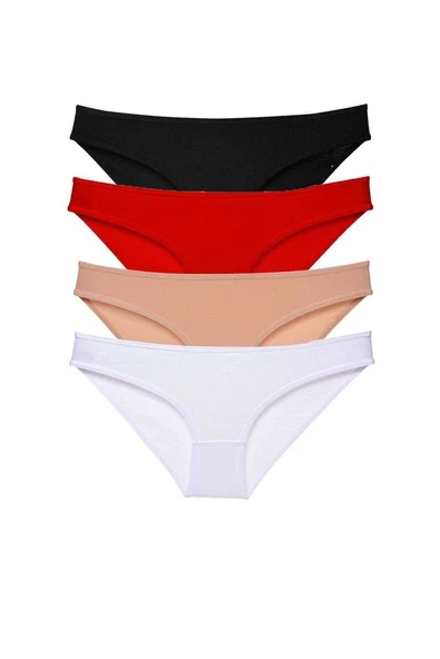 4 adet Süper Eko Set Likralı Kadın Slip Külot Siyah Kırmızı Ten Beyaz ürün görseli 1