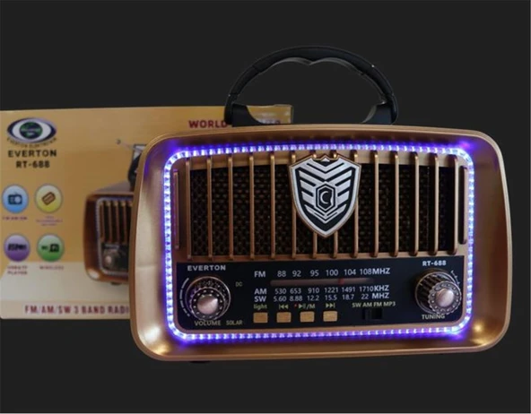 Everton RT-688 Bluetooth Usb-Micro Sd Solarlı Saatli Nostaljik Radyo ürün görseli 1