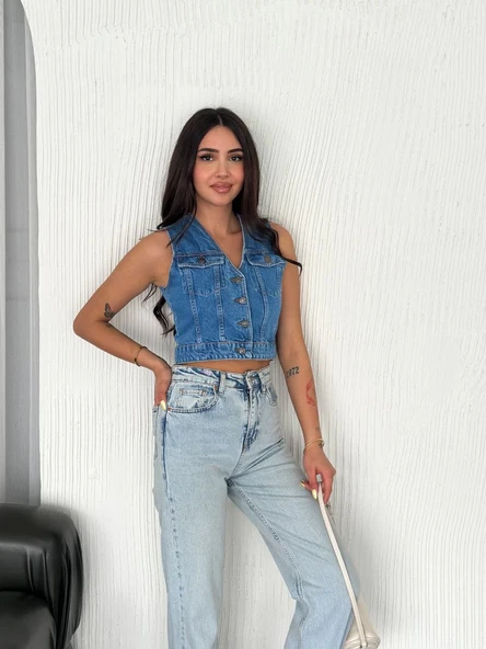 Kot Jeans Kadın Yelek - Mavi ürün görseli 1