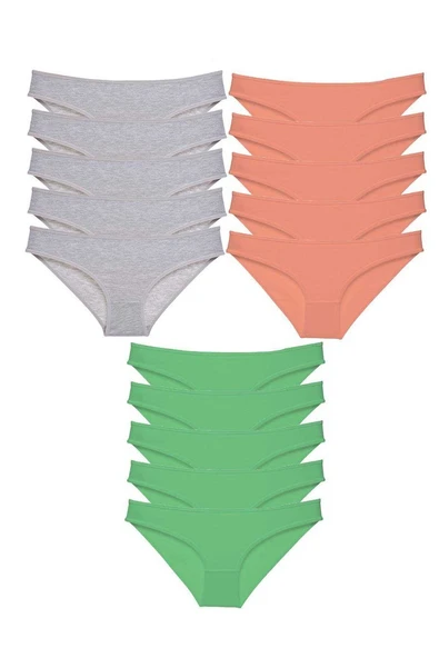 15 adet Süper Eko Set Likralı Kadın Slip Külot Gri Pudra Yeşil ürün görseli 1