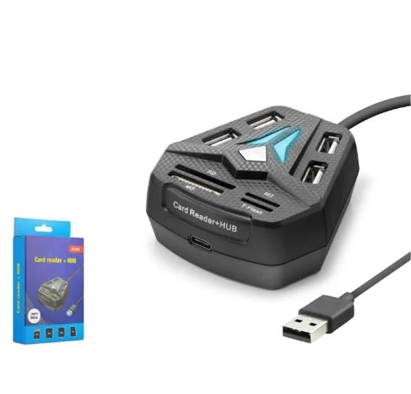 HADRON A068B USB Combo Hub Kart Okuyucu 8 Port Siyah ürün görseli 1