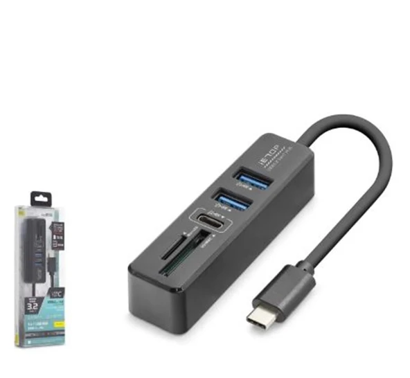 iETOP HDX7060 Type-C 3.2 Gen1 Combo Hub Kart Okuyucu 5 Port 5 Gbps Siyah ürün görseli 1