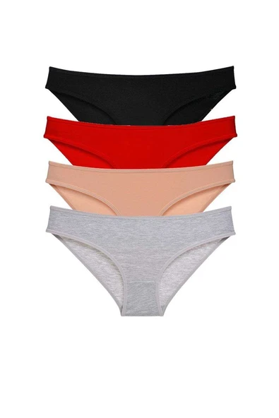 4 adet Süper Eko Set Likralı Kadın Slip Külot Siyah Kırmızı Ten Gri ürün görseli 1