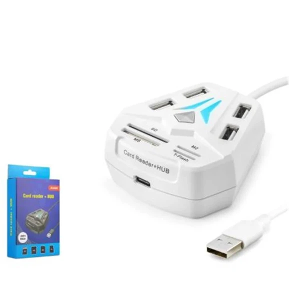 HADRON A068W USB Combo Hub Kart Okuyucu 8 Port Beyaz ürün görseli 1