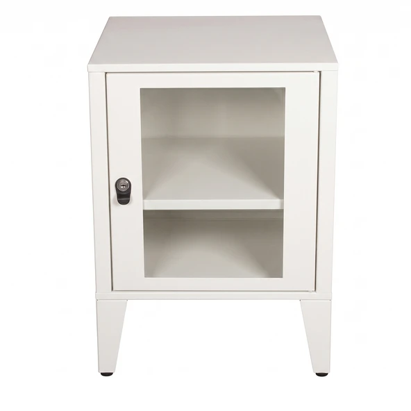 Alfafonet Ziglat Serisi Kilitli Metal Home Office Dolabı Cam Kapaklı Mat Beyaz 450x600x450 mm ürün görseli 1