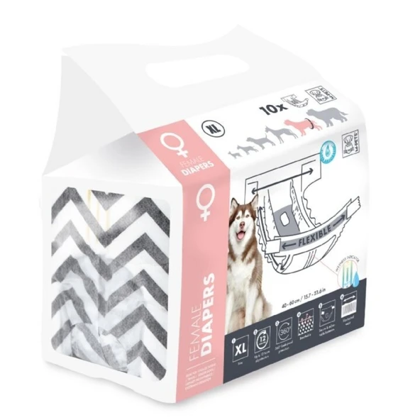 M-Pets Diapers Dişi Köpekler İçin Külot Bez 35x60cm 10'lu XL ürün görseli 1