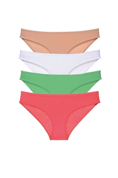 4 adet Süper Eko Set Likralı Kadın Slip Külot Ten Pudra Yeşil Fuşya ürün görseli 1