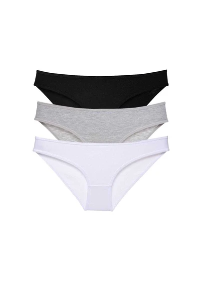 3 adet Süper Eko Set Likralı Kadın Slip Külot Siyah Gri Beyaz ürün görseli 1
